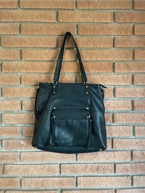 Kooba Black Leather Tote with Gold Accents